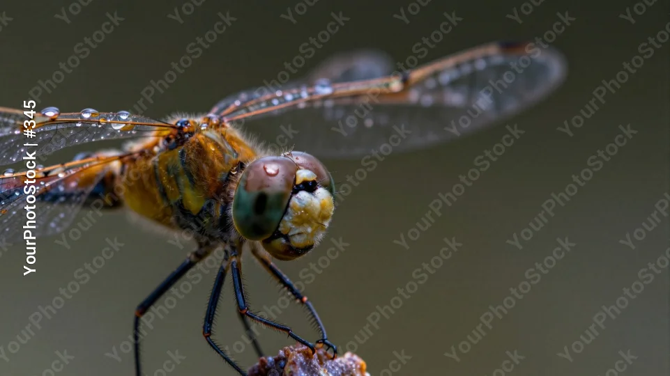 Dragonfly Head Close-Up with Water Drops insect