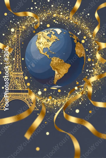 Eiffel Tower with World Globe and Confetti paris
