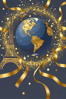 Eiffel Tower with World Globe and Confetti paris