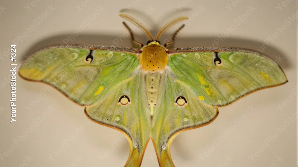 Close-up of Luna Moth with Bright Yellow Body and Intricate Wings