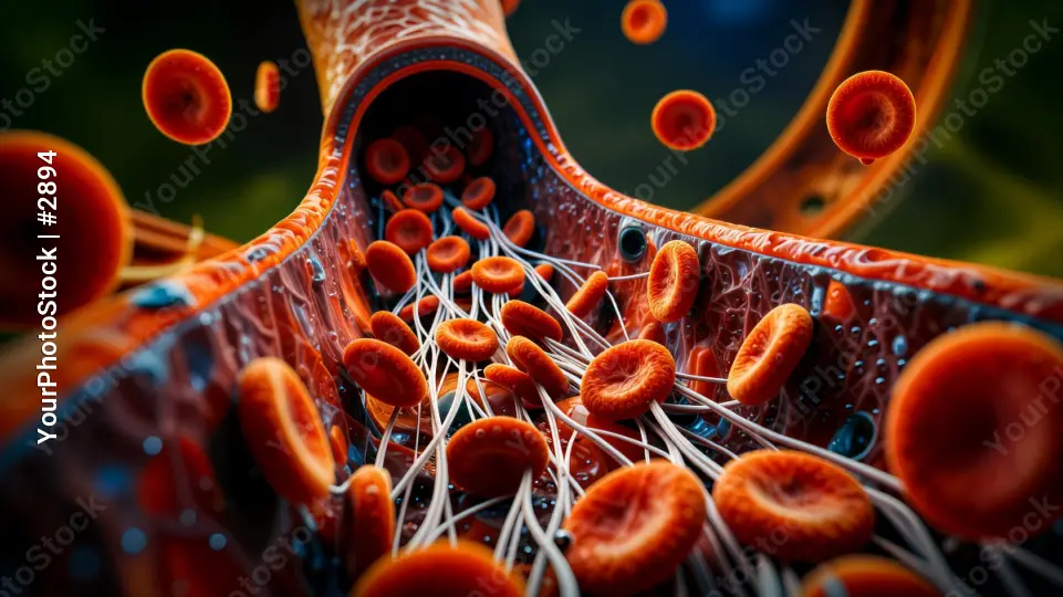 Microscopic View of Blood Cells and Red Blood Cells in a Capillary