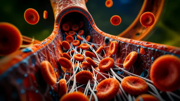 Microscopic View of Blood Cells and Red Blood Cells in a Capillary