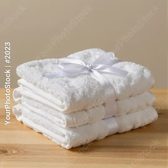 Neatly Folded White Towels on Wooden Surface neatly stacked hotel