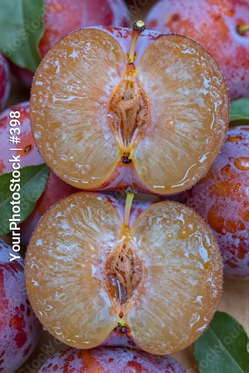Close-up of Red and Pink Plums with Seeds fruit