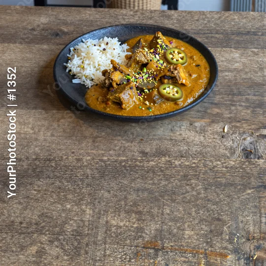 Indian Curry on Wooden Table indian food rice