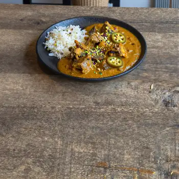 Indian Curry on Wooden Table indian food rice