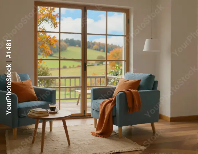 Living Room with Countryside View and Fall Decor