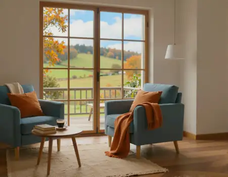 Living Room with Countryside View and Fall Decor