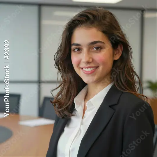Professional Woman Standing in Office with Computer