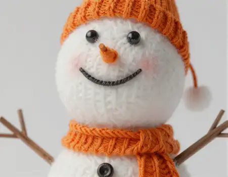 Yarn Snowman with Scarf and Sticks orange winter