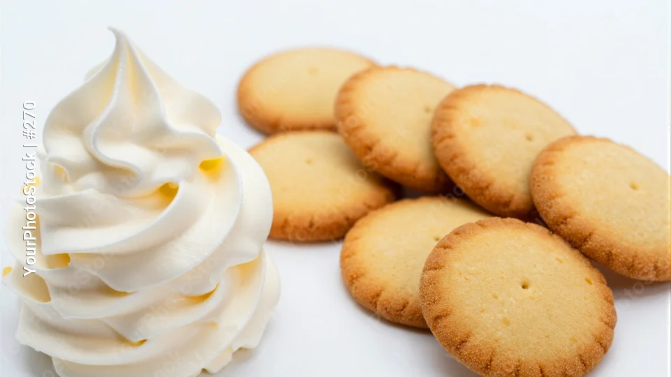 Shortbread Cookies with Whipped Cream on White Plate