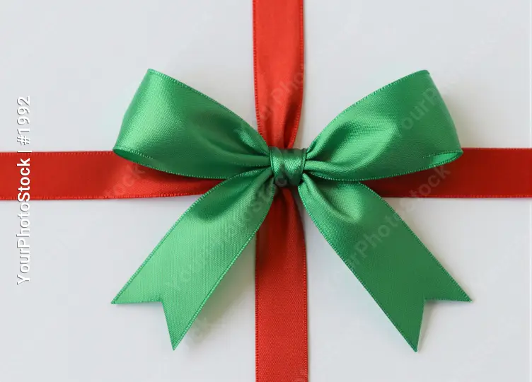 Red Ribbon Bow Gift Box satin vibrant green close-up