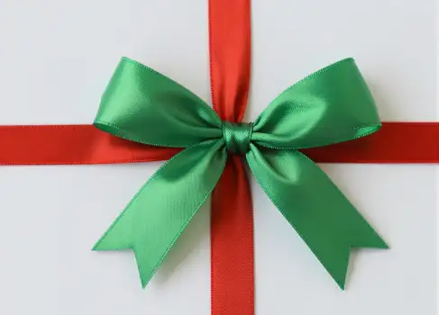 Red Ribbon Bow Gift Box satin vibrant green close-up