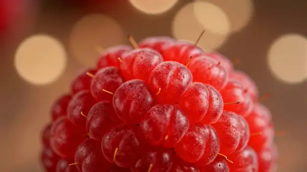 Red Raspberries Close-Up Bokeh fresh vibrant water droplets