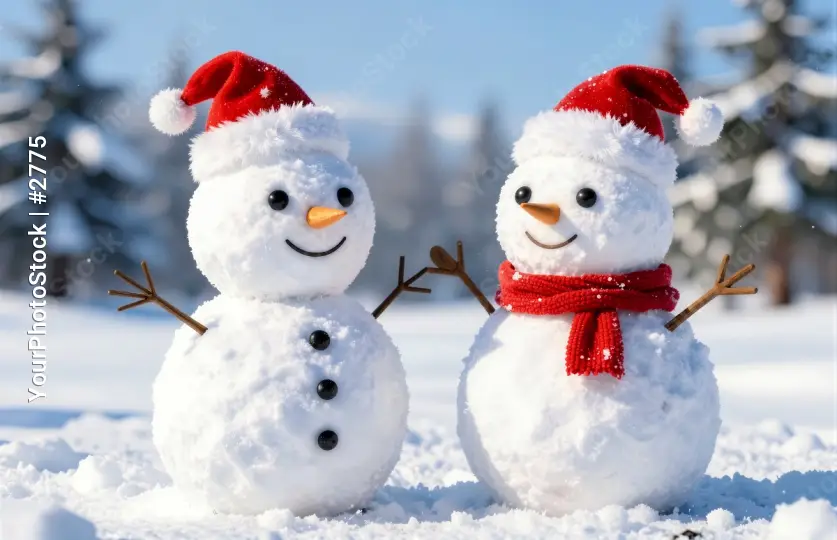 Santa Hats on Snowmen christmas characters