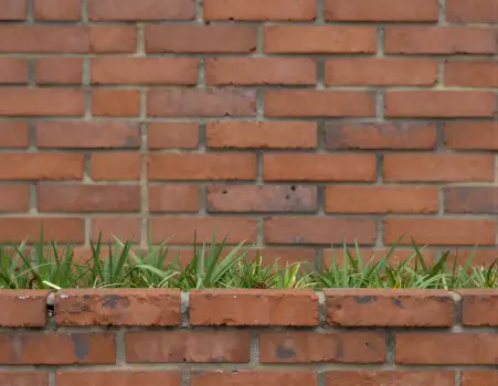 Old Red Brick Wall with Rustic Planter weathered