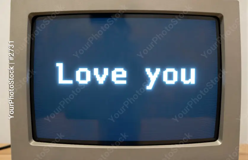 Computer Screen with 'Love You' Message crt retro