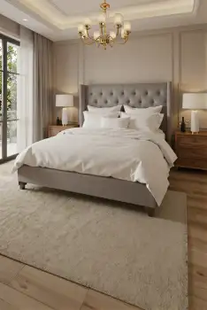 Luxury Modern Bedroom with Large Window chandelier