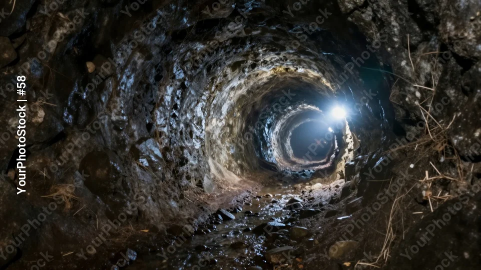 Tunnel Cave Inside Rock Minerals Small River water