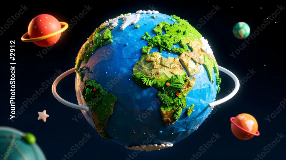 Colorful Earth with Space Theme 3d render