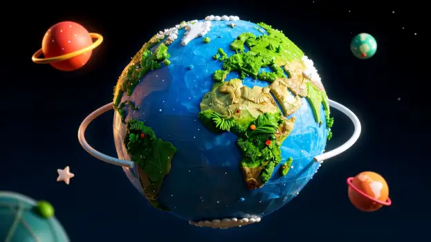 Colorful Earth with Space Theme 3d render