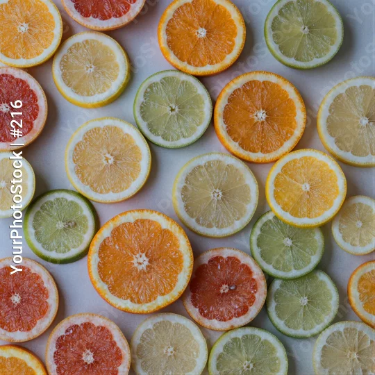 Sliced Citrus Fruits Arrangement flat lay food