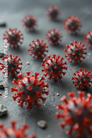 Group of Red Viruses on Dark Grey Surface spherical