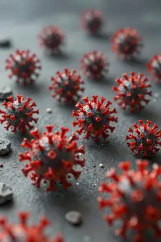 Group of Red Viruses on Dark Grey Surface spherical