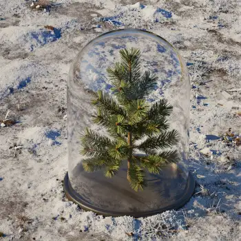 Snow-covered Pine Tree in Glass Dome concrete base