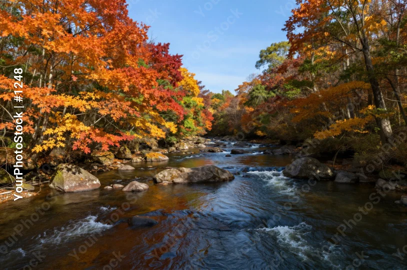Autumn River Landscape fall leaves trees wooded area
