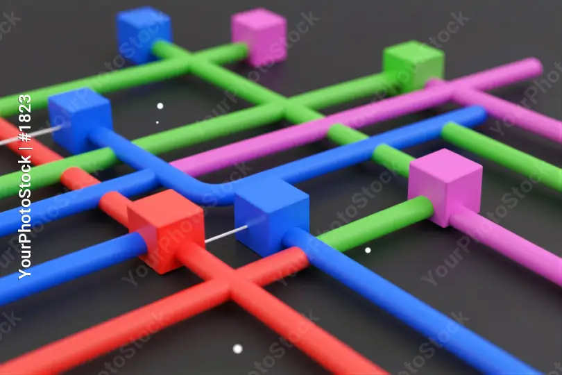 Colorful Geometric Maze 3D Rendering top-down