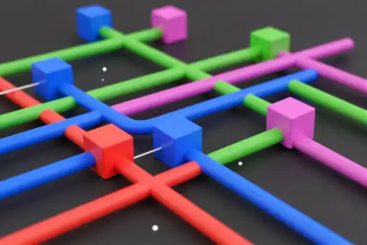 Colorful Geometric Maze 3D Rendering top-down