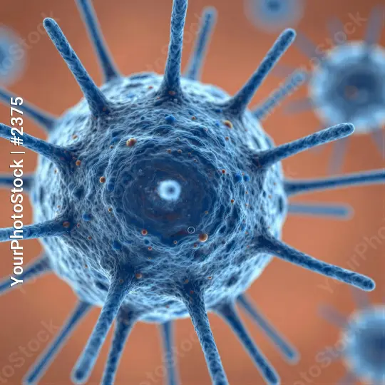 Microscopic View of Spherical Virus with Spikes