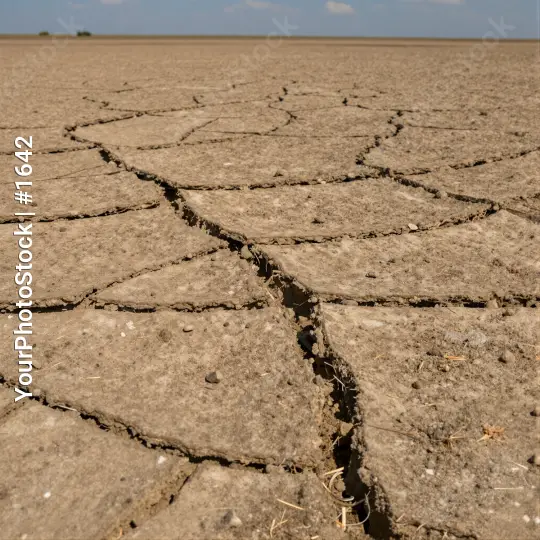 Dry cracked earth with clear blue sky ground cracks