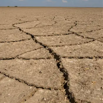 Dry cracked earth with clear blue sky ground cracks