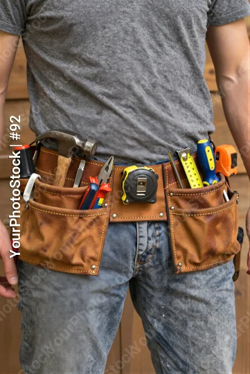 Person with Tool Belt Working on Construction Site