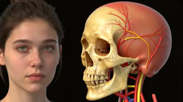 3D Rendered Skull with Young Woman - Medical Illustration