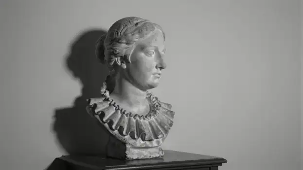Marble Bust of Woman, Serious Expression wooden pedestal