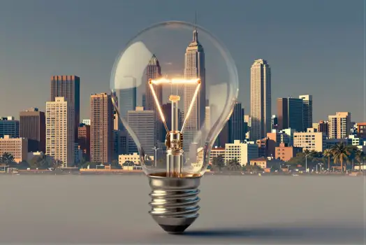 City Skyline with Light Bulb at Night empire state building