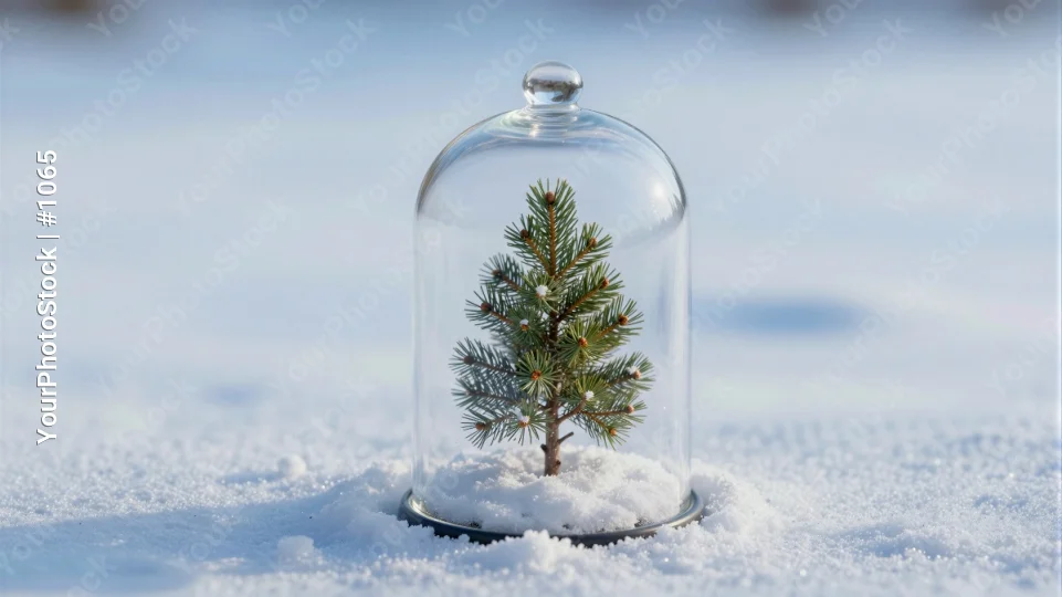 Small Pine Tree in Snowy Dome glass dome winter