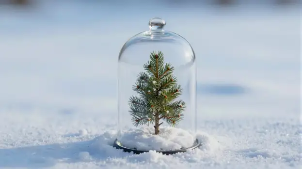 Small Pine Tree in Snowy Dome glass dome winter