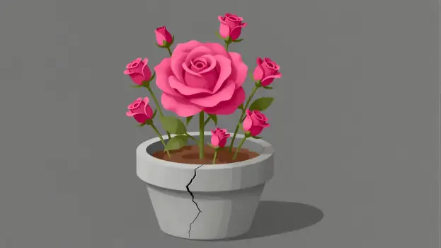 Cracked White Pot with Pink Roses digital illustration