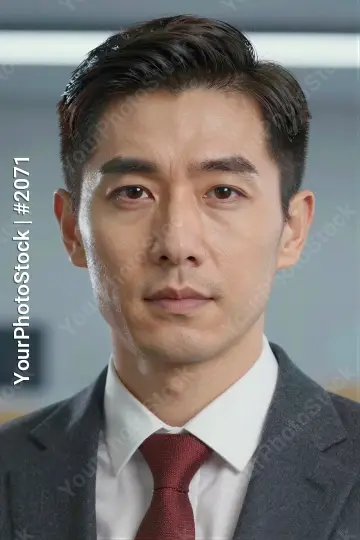 Young Asian Man in Dark Suit Looking Serious serious expression business