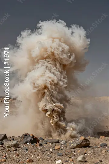 Explosion in Desert dust cloud smoke barren land