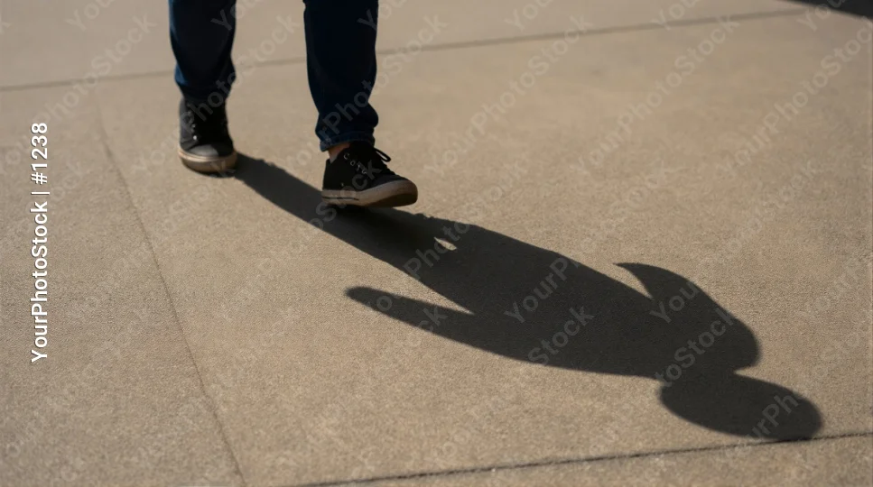 Person Walking on Sidewalk Creating Shadow concrete