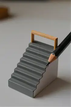 Minimalist Metal Stairs with Wooden Handrail 3d rendering