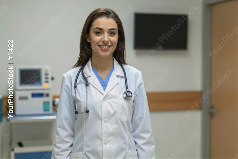 Young Doctor Smiling in Hospital Corridor medical woman