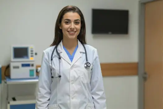 Young Doctor Smiling in Hospital Corridor medical woman