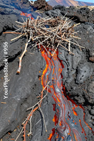 Volcano Lava Flow with Nest twigs branches rocky surface