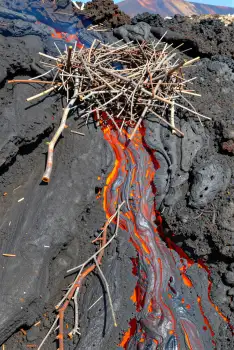 Volcano Lava Flow with Nest twigs branches rocky surface